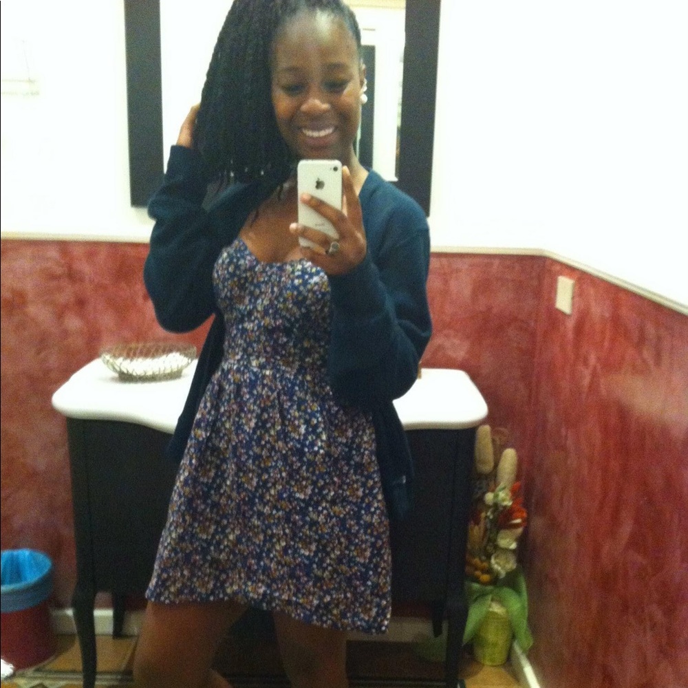 Strapless Navy Floral Mini Dress for Spring